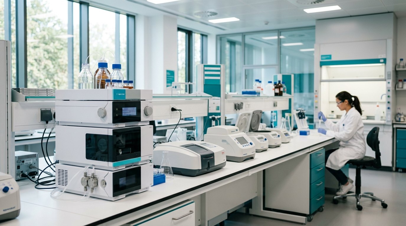 Researcher using laboratory equipment
